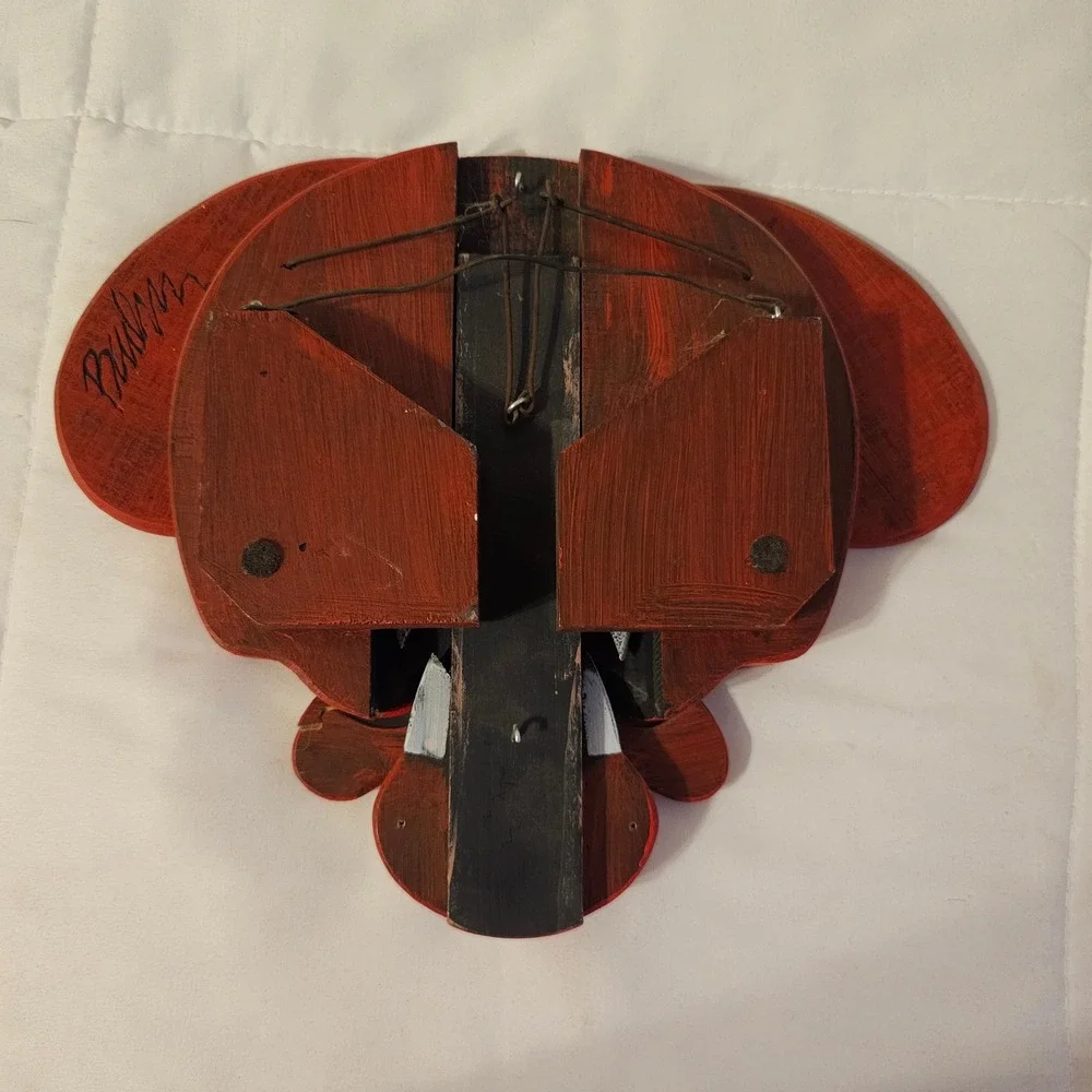 Rare Folk art‎ wooden Guard Dog Wall Decor Red Whimsical Rustic Mouth Open Teeth
